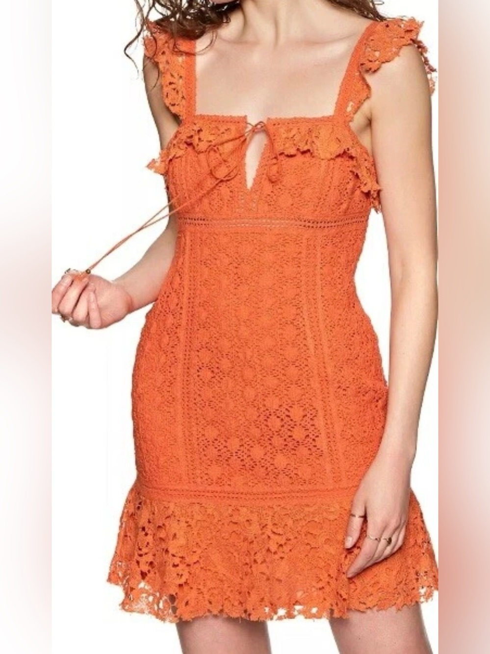 Free People Cross My Heart Mini Dress Size 4 Orange Crochet Lace Boho